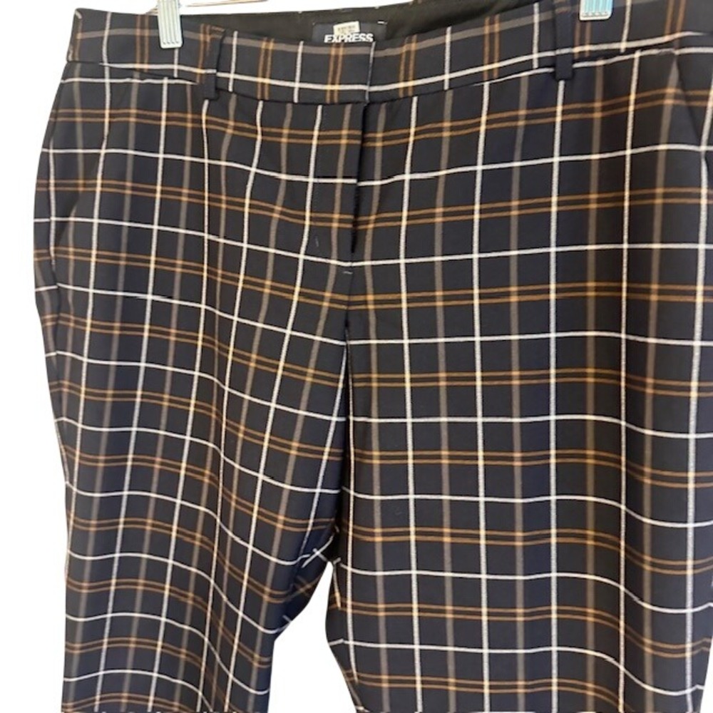 Express Women's Black Plaid Columnist Ankle Low Rise Dress Pants Career 14R